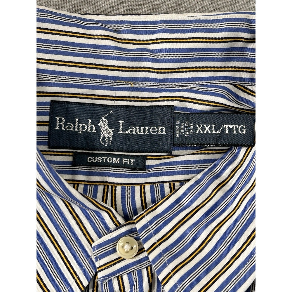 Ralph Lauren Custom Fit Blue Yellow Striped Long Sleeve XXL Preppy Classic - Picture 6 of 12